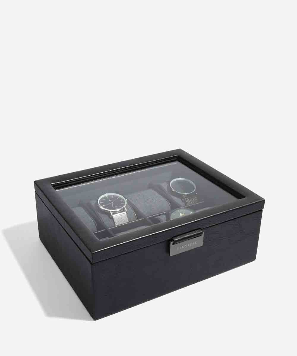 Stackers Men 8 Piece Black Watch Box
