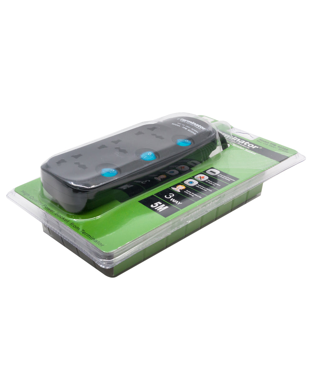 Terminator 3 Way Universal Power Extension Socket 5 Meter