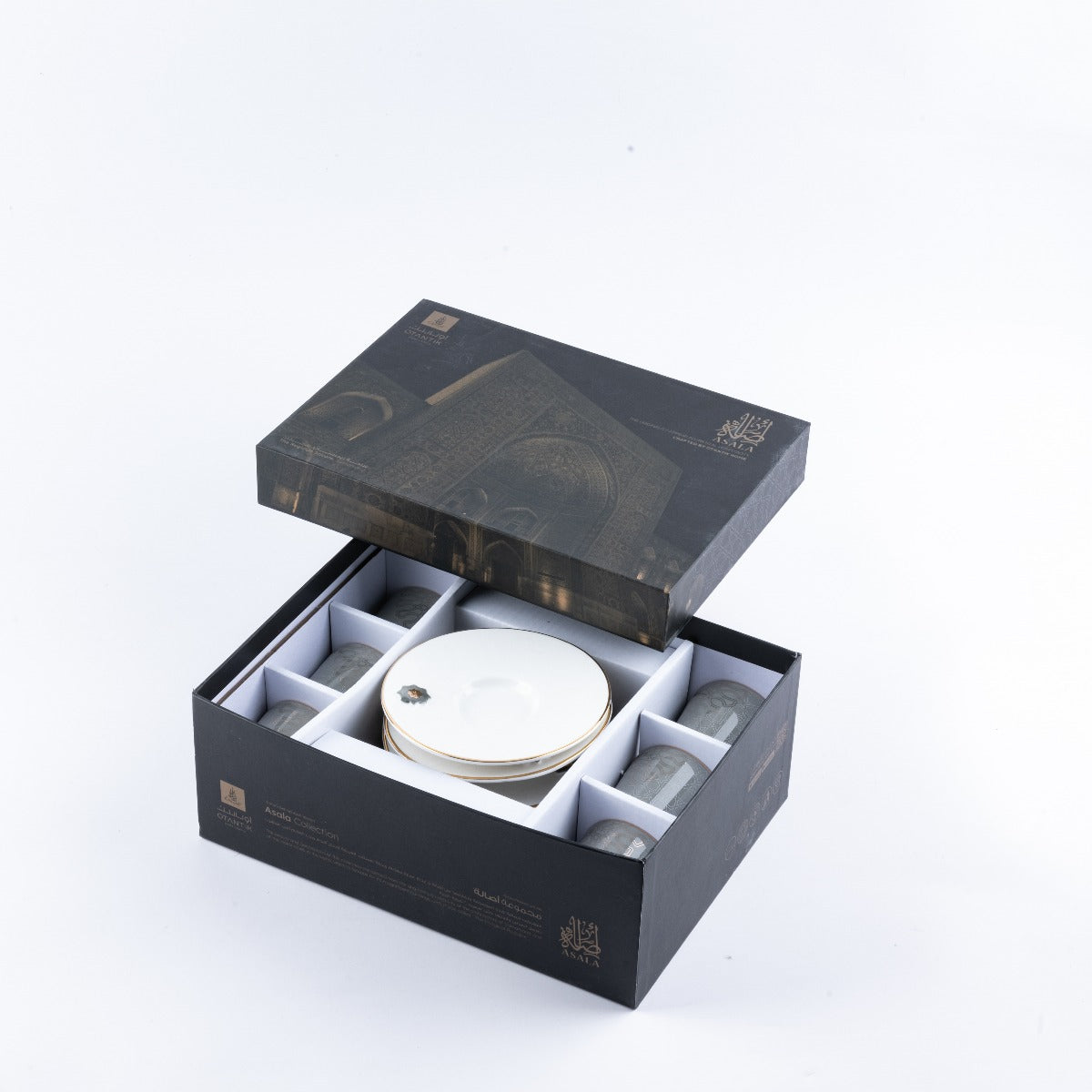 Otantik Asalah Set Of 6 Coffee Cups And 6 Saucers Grey Gold