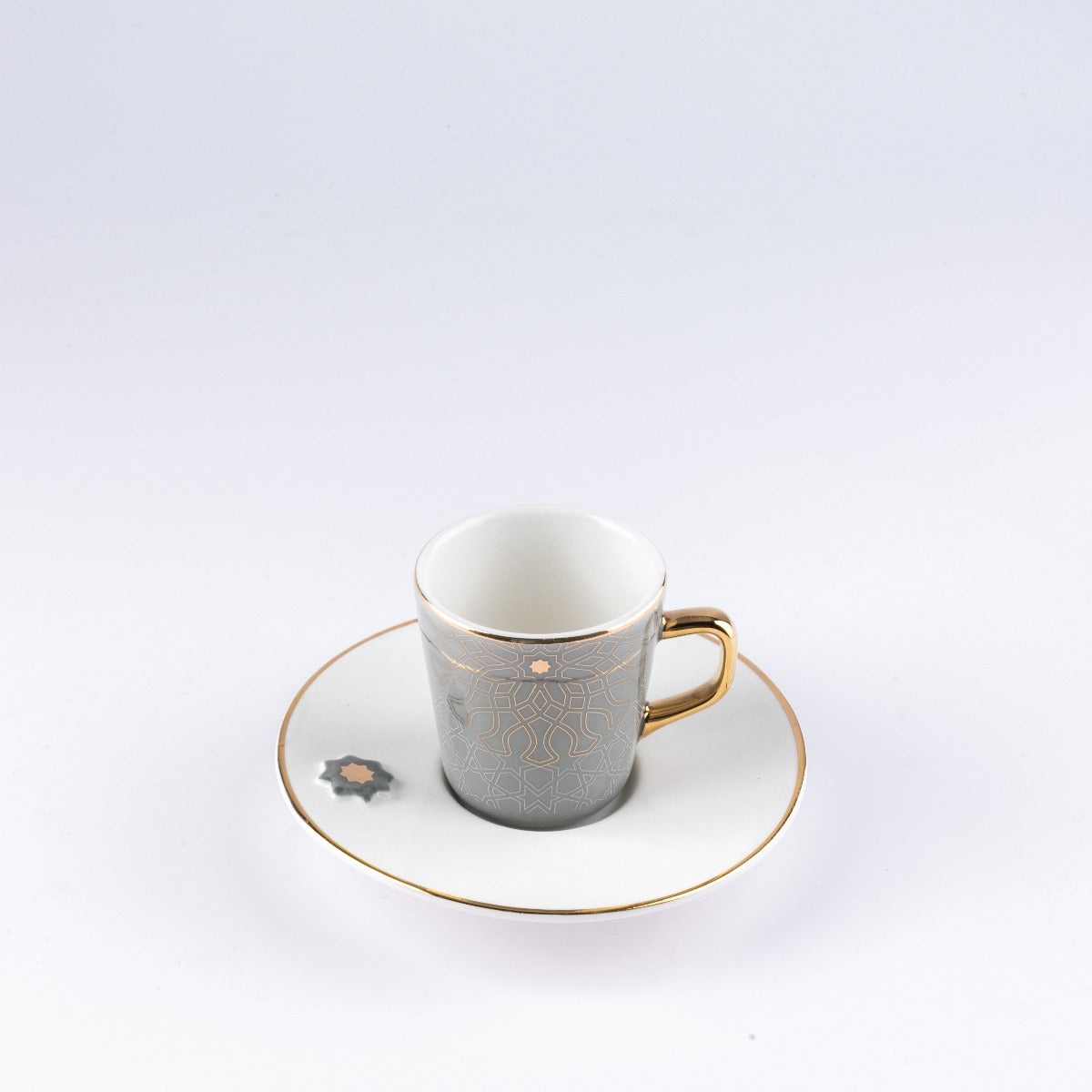 Otantik Asalah Set Of 6 Coffee Cups And 6 Saucers Grey Gold