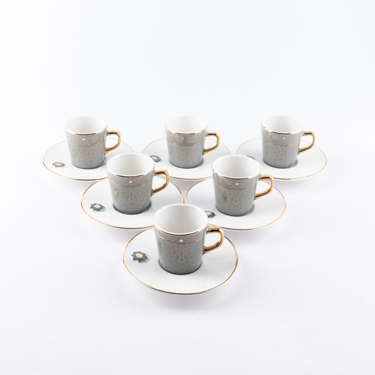 Otantik Asalah Set Of 6 Coffee Cups And 6 Saucers Grey Gold