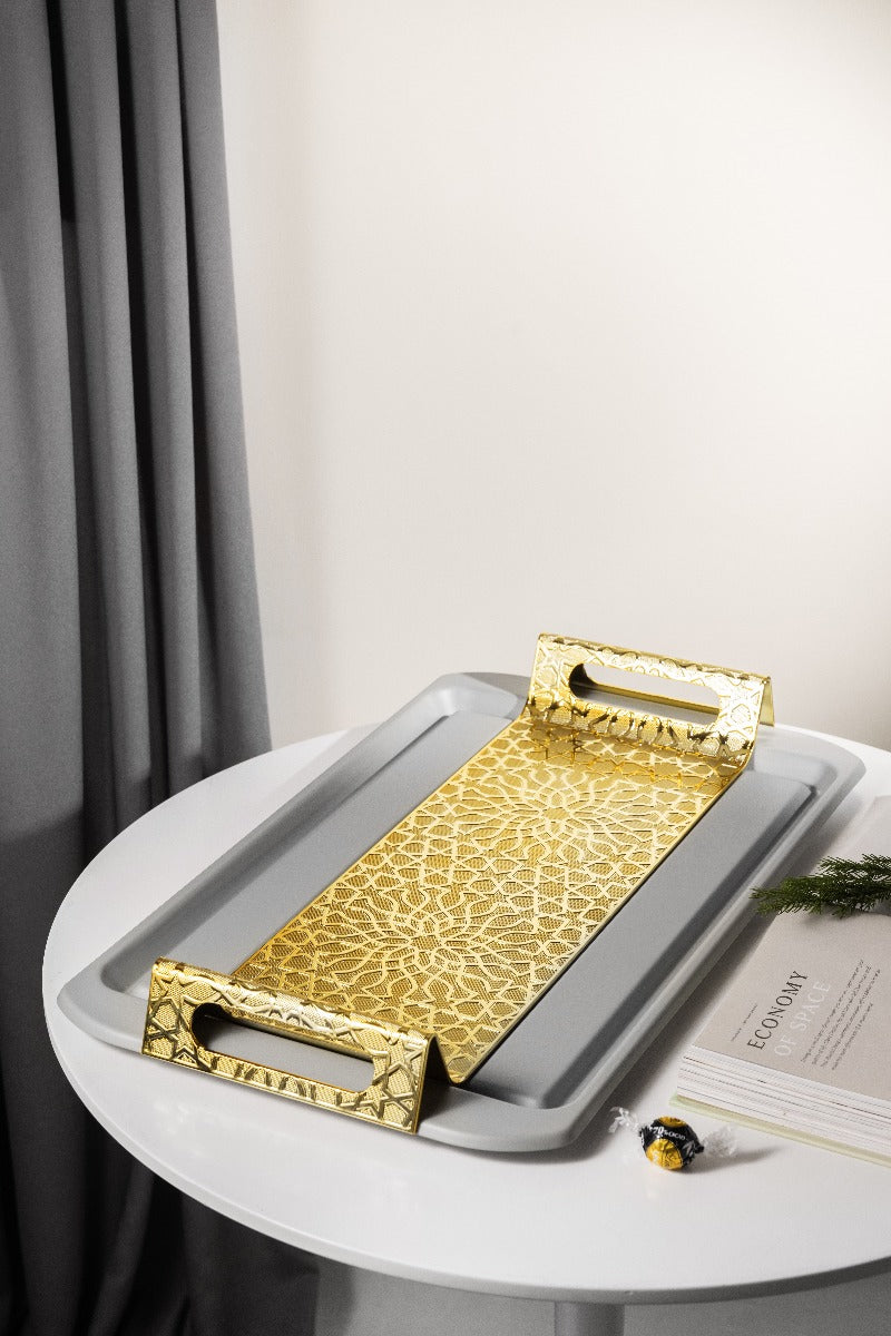 Otantik Asalah Iron Serving Tray Grey Gold