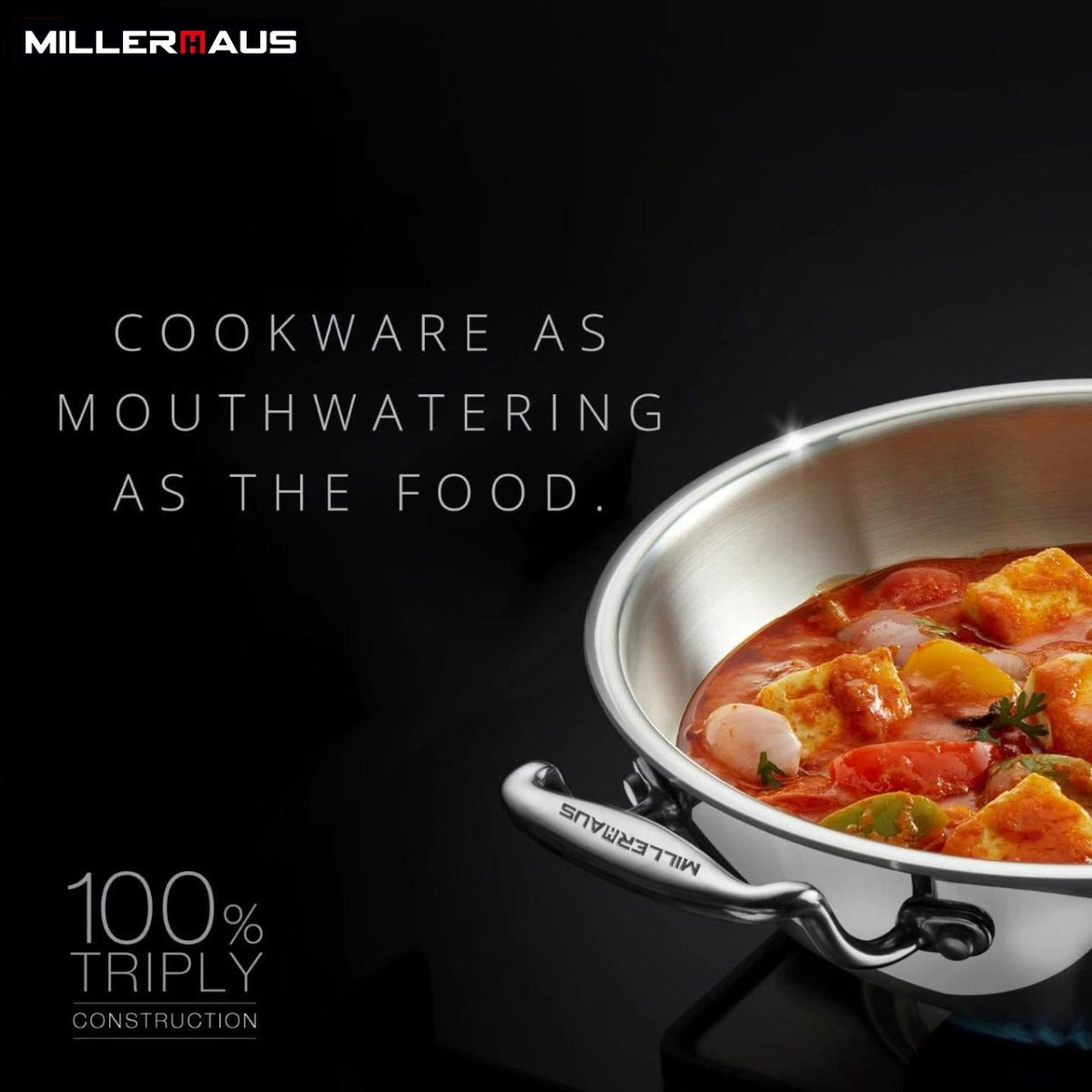 Millerhaus Triply Kadai With Lid 28 cm