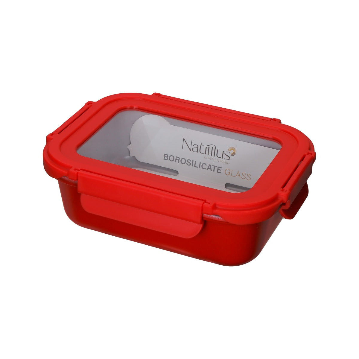 Nautilus Red Color Rectangle Borosilicate Glass Container With Glass LID