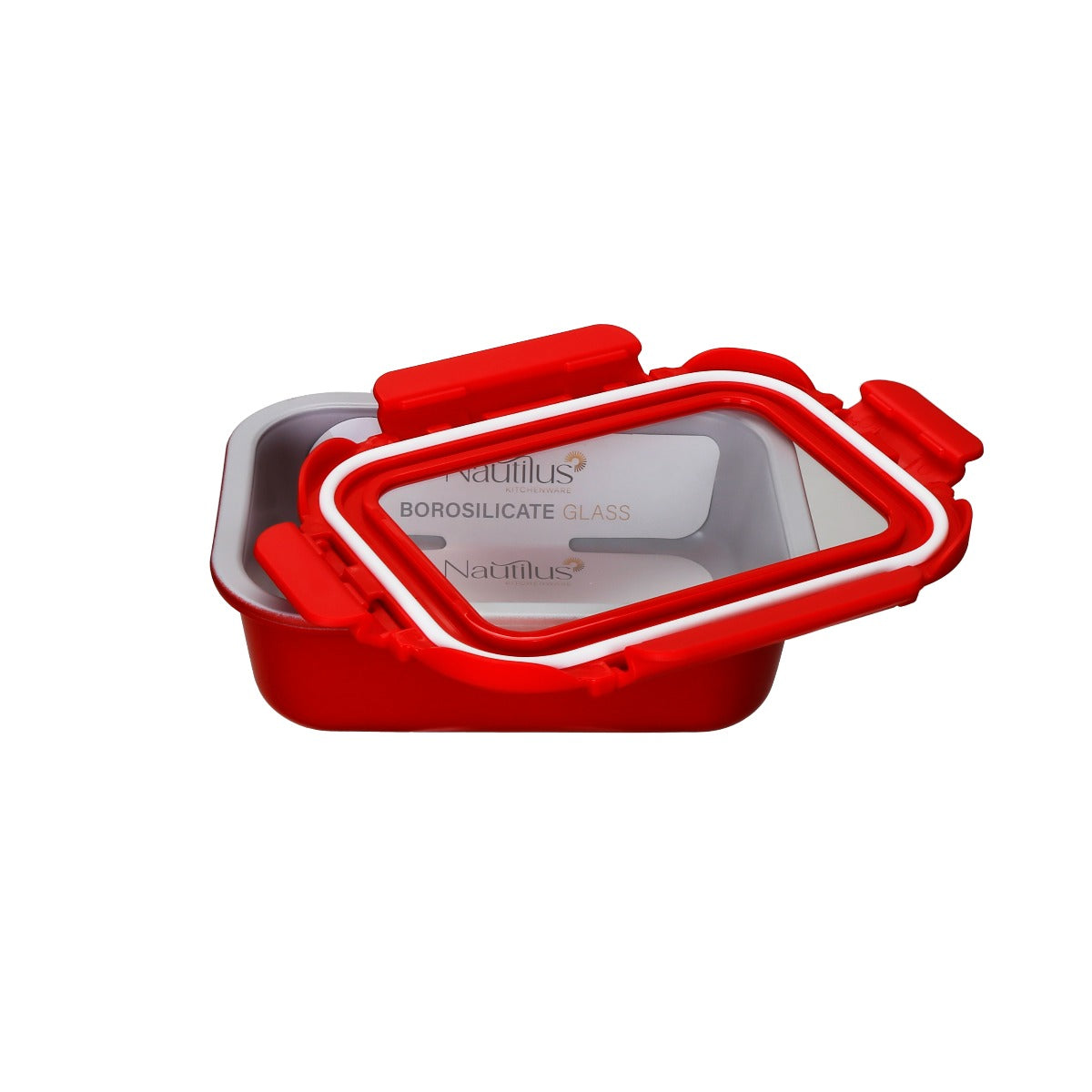 Nautilus Red Color Rectangle Borosilicate Glass Container With Glass LID