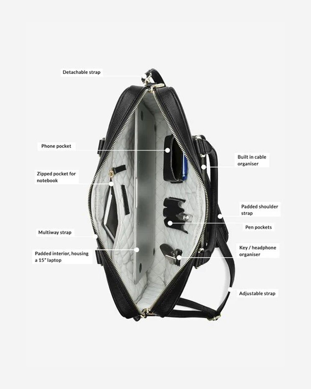 Stackers Laptop Bag Black Saffiano