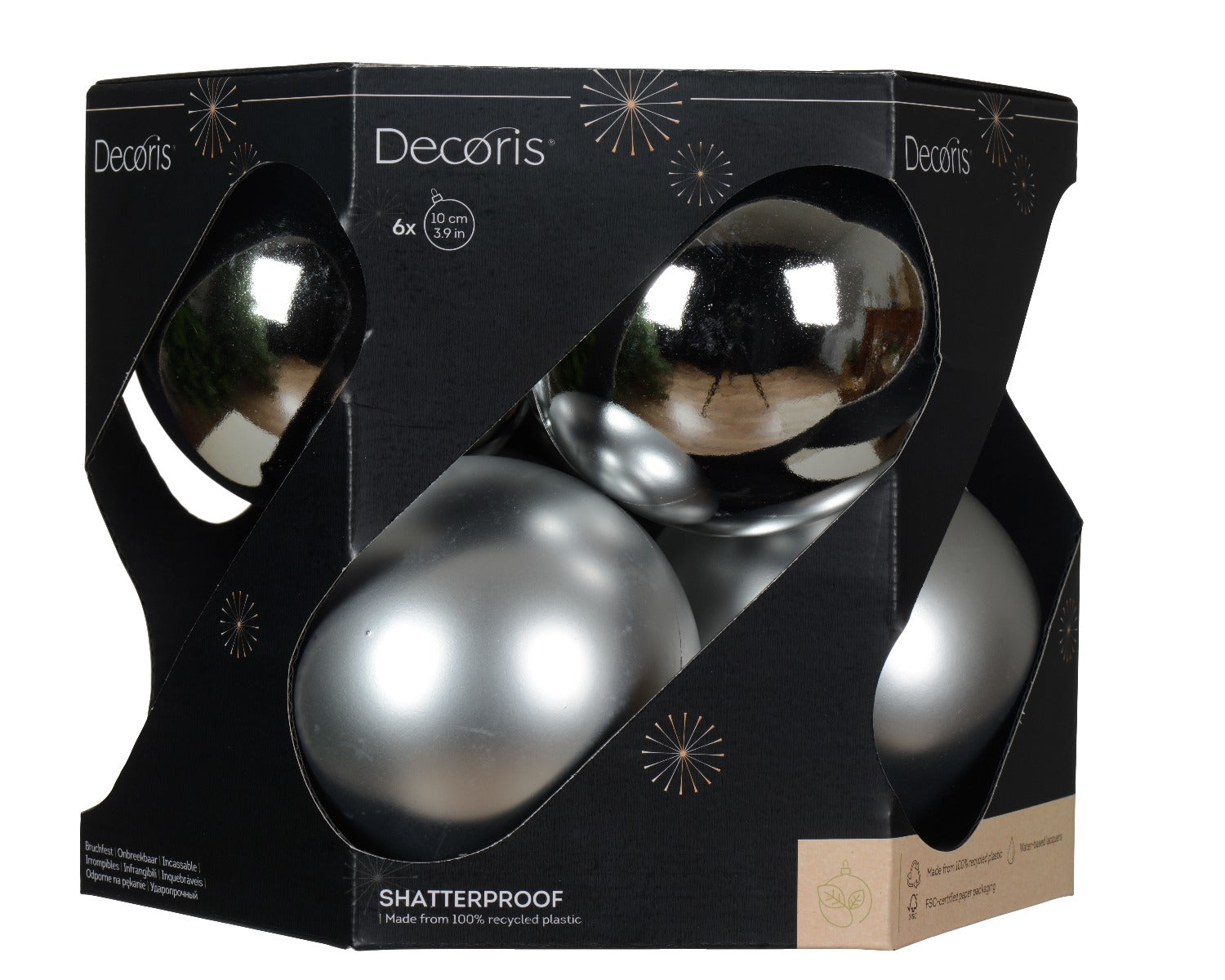 Homesmiths Baubles Shatterproof Shiny Matt Mix Silver 10cm