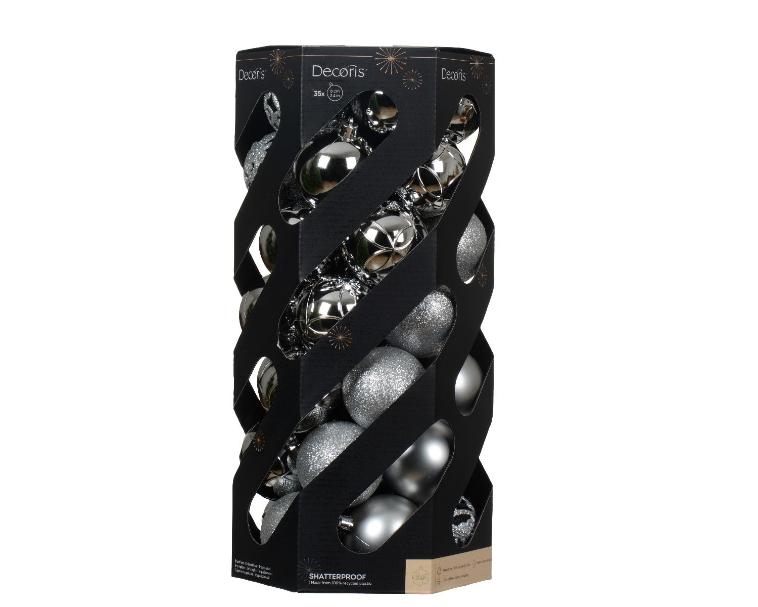 Homesmiths Baubles Shatterproof Shiny Matt Mix Silver 6cm