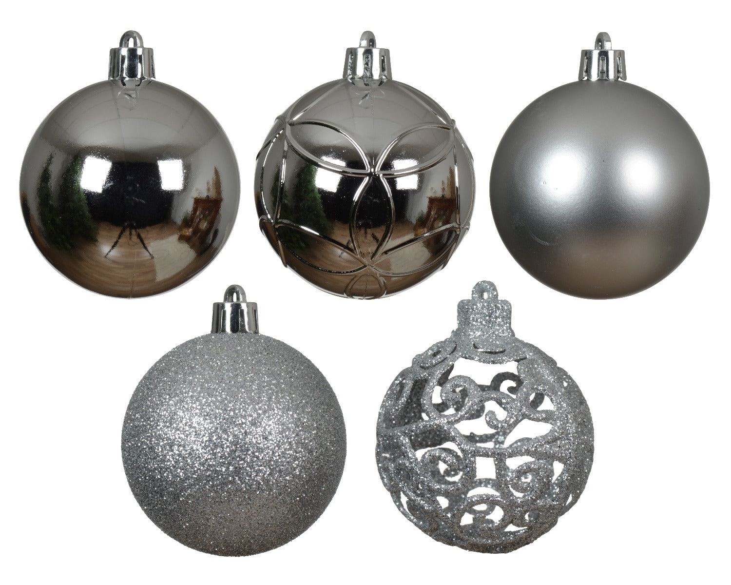Homesmiths Baubles Shatterproof Shiny Matt Mix Silver 6cm