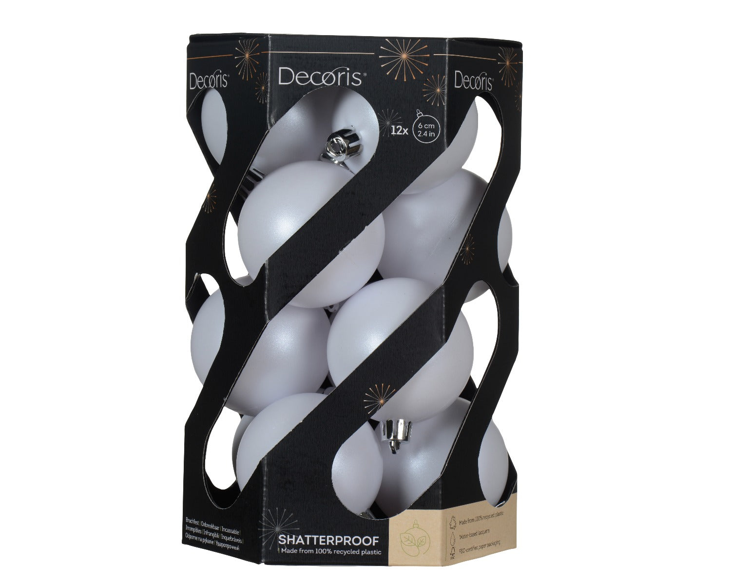 Homesmiths Baubles Shatterproof Shiny Matt Mix Winter White 6cm
