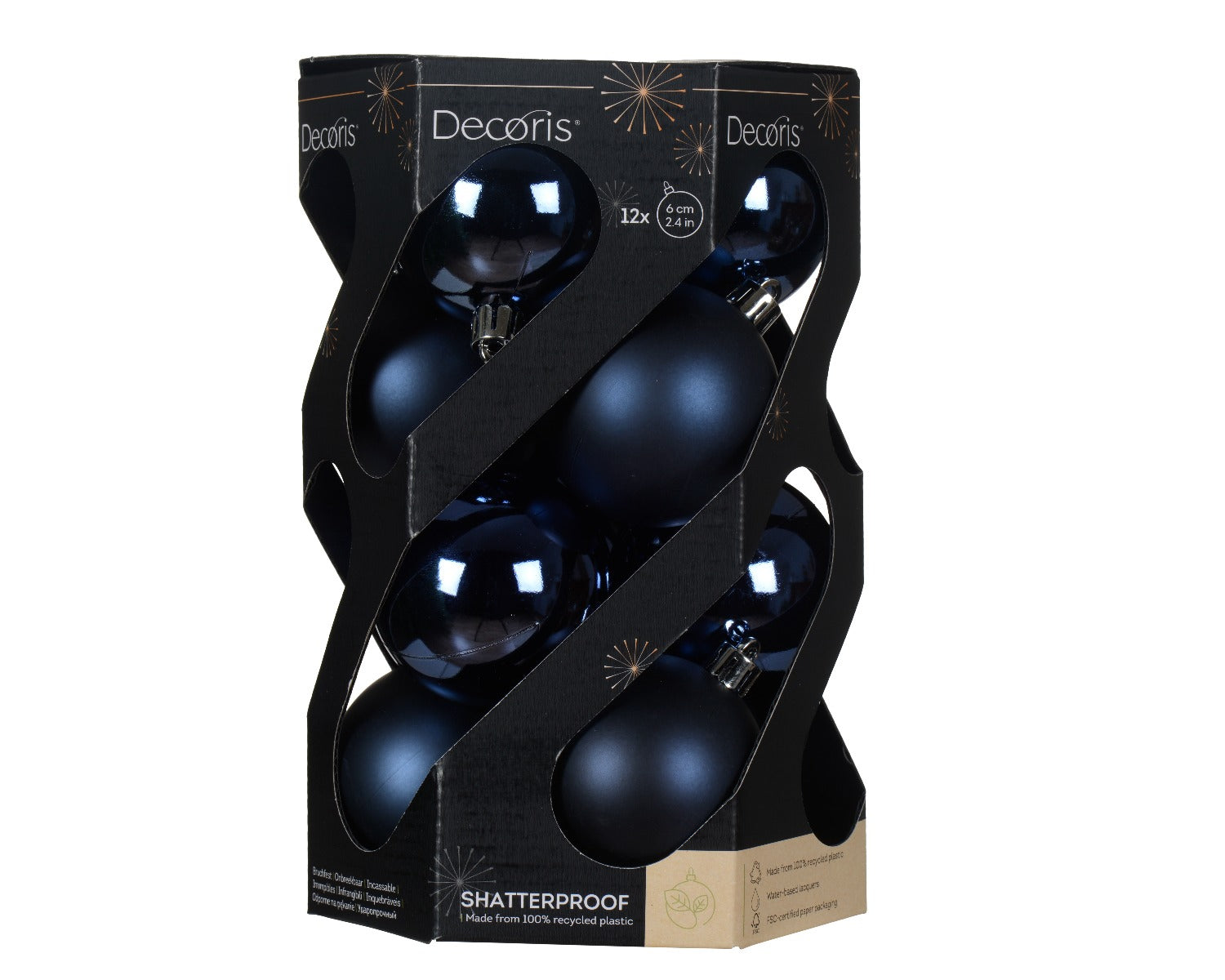 Homesmiths Baubles Shatterproof Shiny Matt Mix Night Blue 6cm