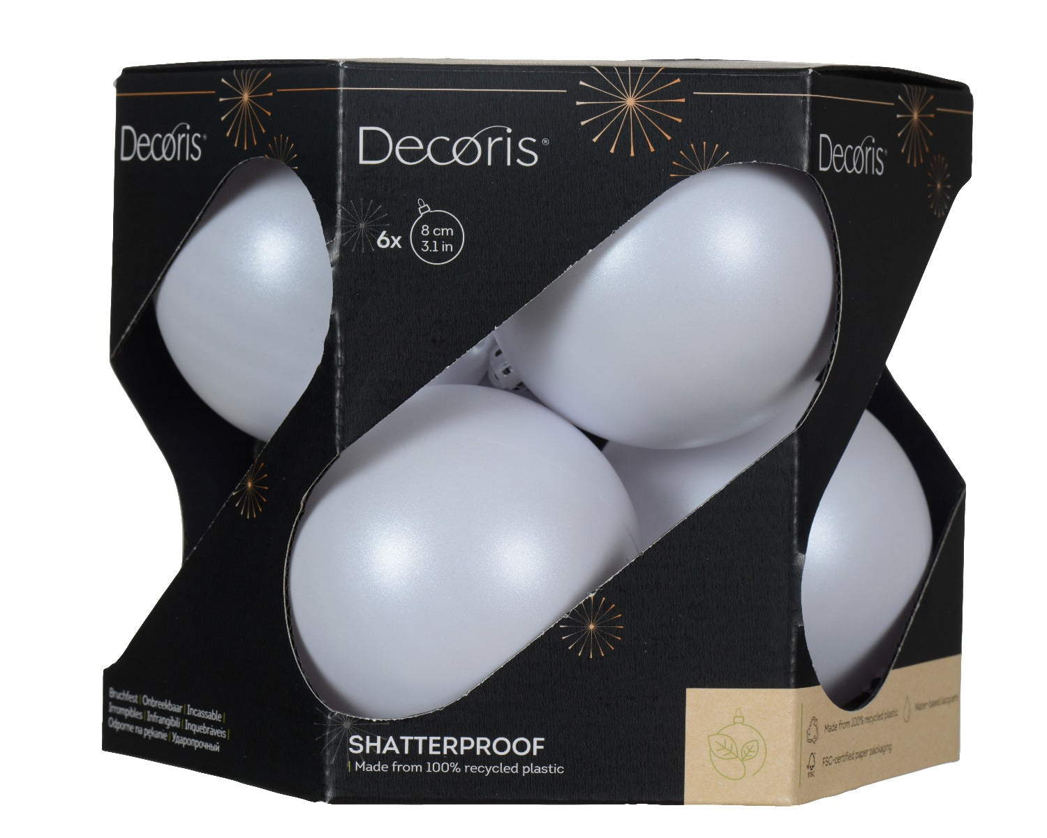 Homesmiths Baubles Shatterproof Shiny Matt Mix Winter White 8cm