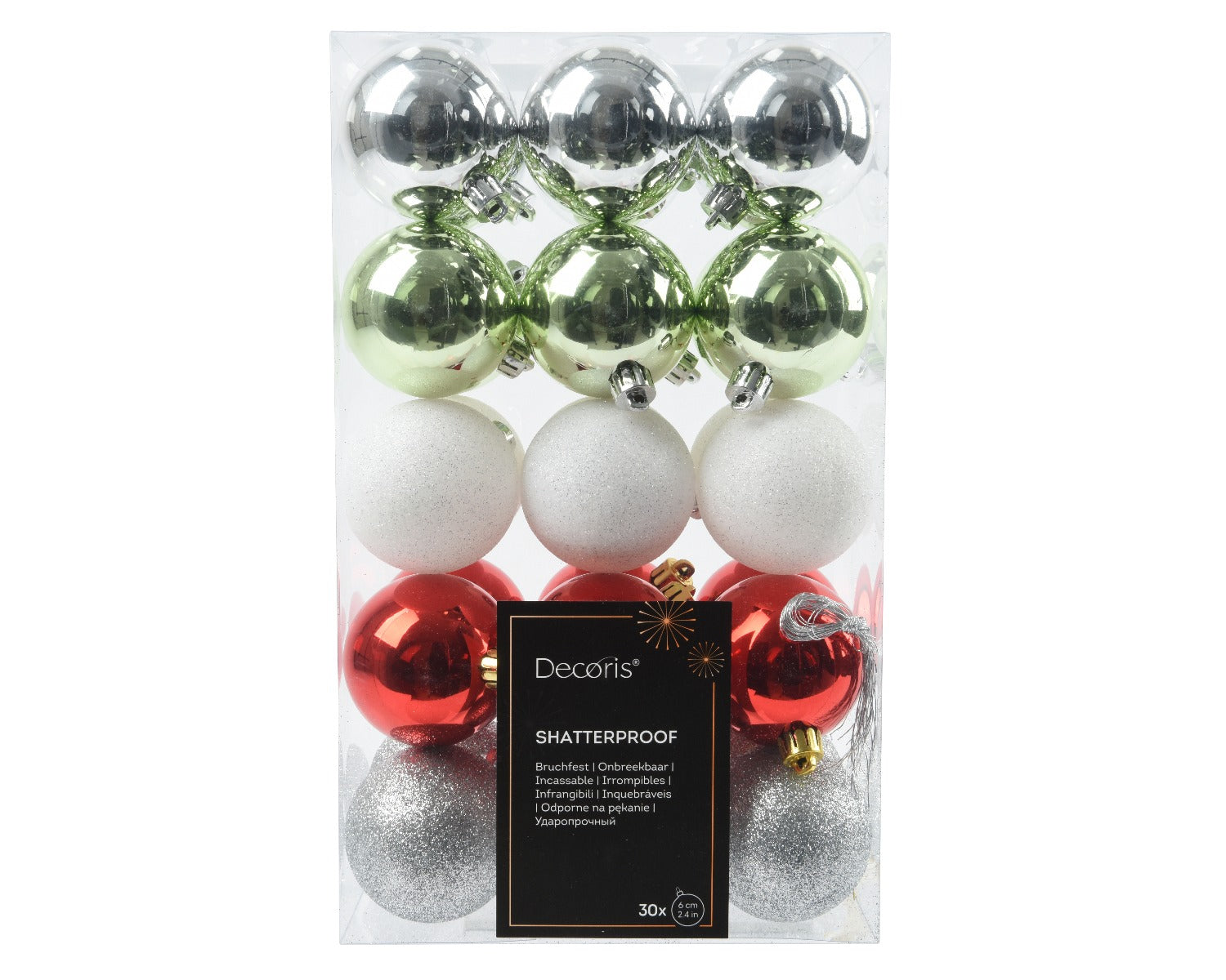 Homesmiths Bauble Shatterproof Shiny Matt Glitter Mix Red, Green & White 6cm