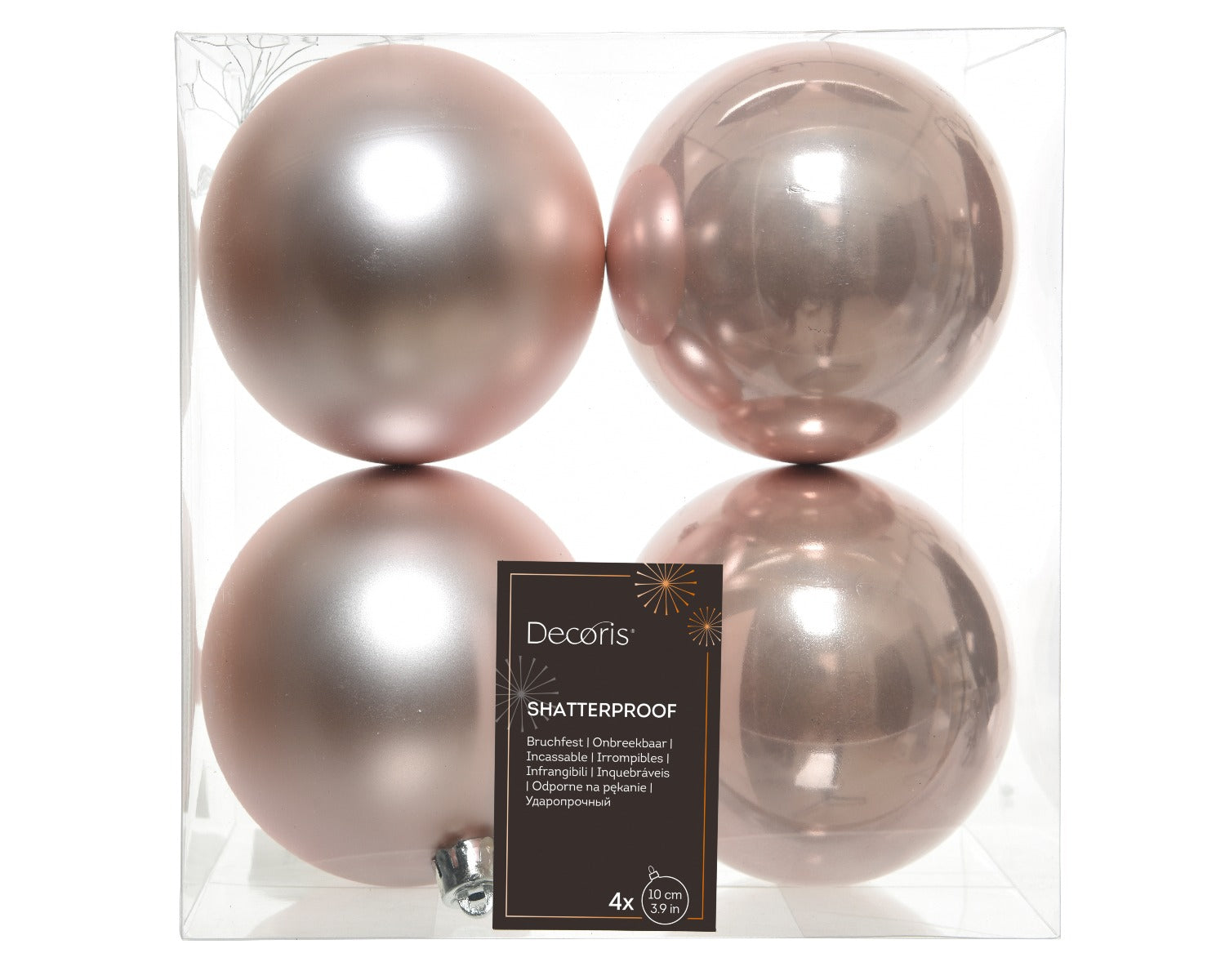 Homesmiths Decoris 10 cm Baubles Shatterproof Shiny & Matt Mix Blush Pink Set