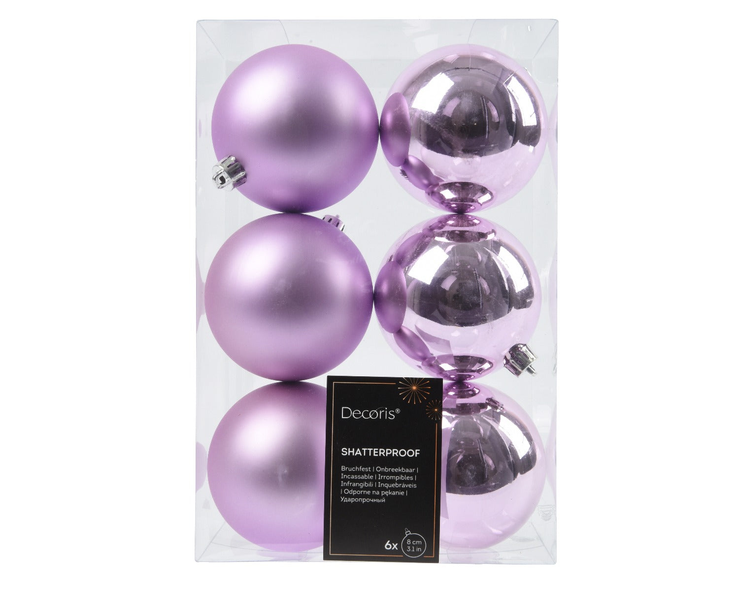 Homesmiths Baubles Shatterproof Mix Pine Lilac Breeze 8cm Set of 6