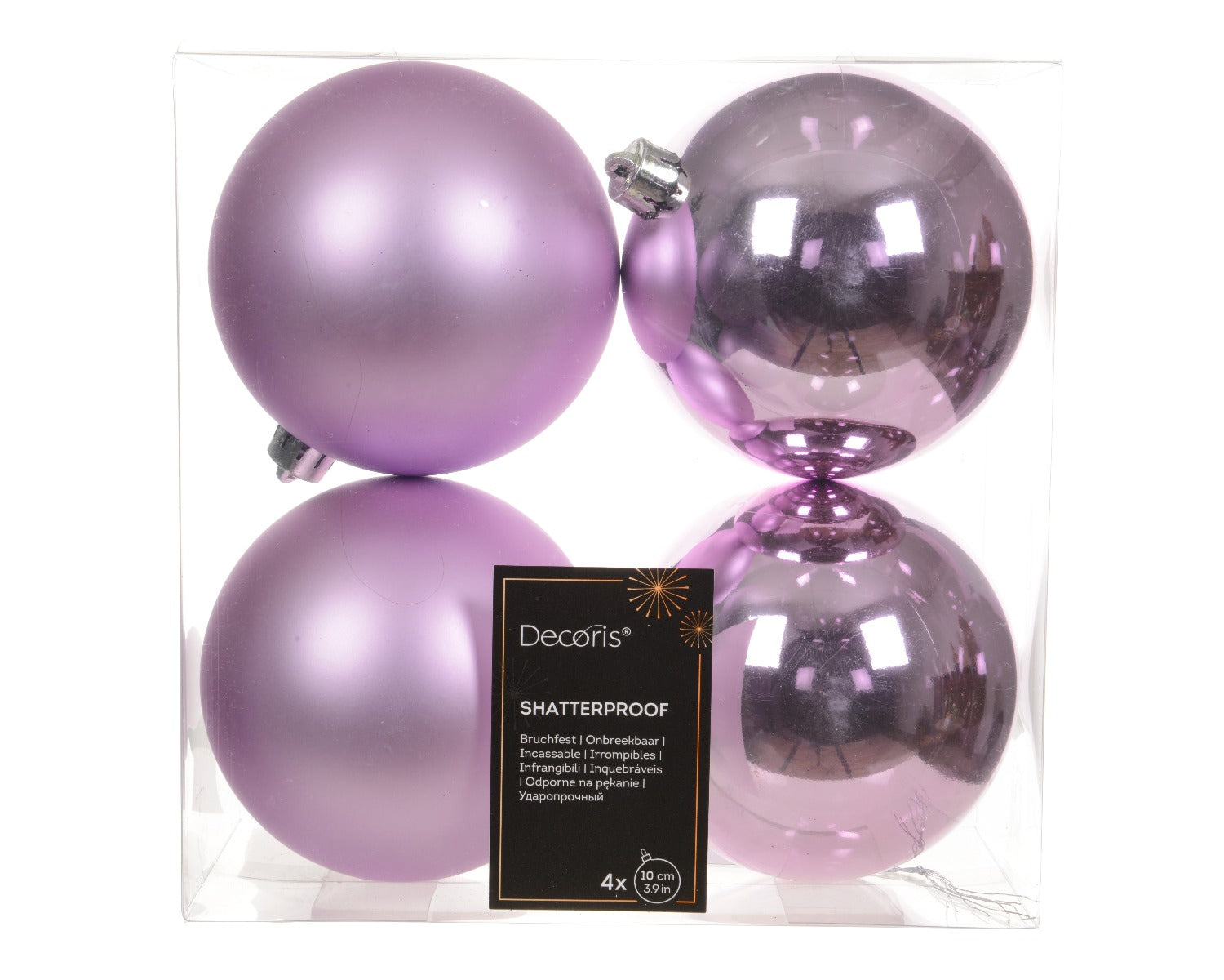 Homesmiths Baubles Shatterproof Mix Pine Lilac Breeze 10cm Set of 4