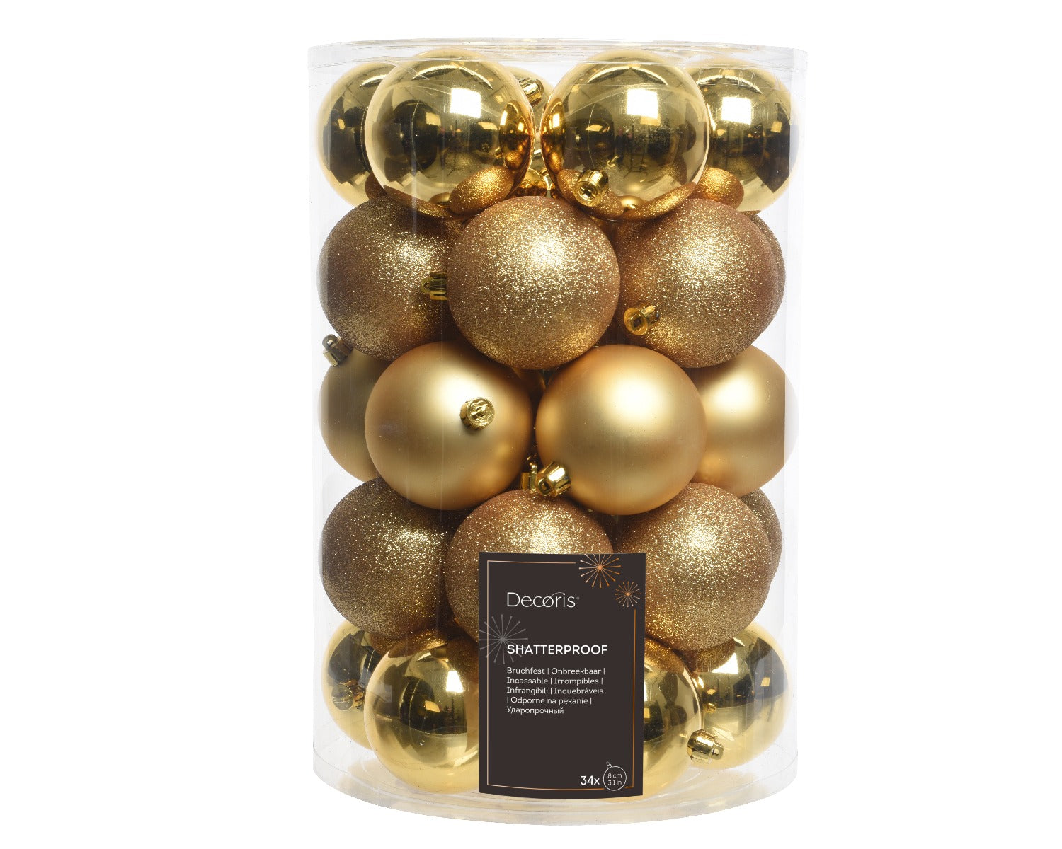 Homesmiths Christmas Bauble Shatterproof L-Gold 8Cm Set Of 34