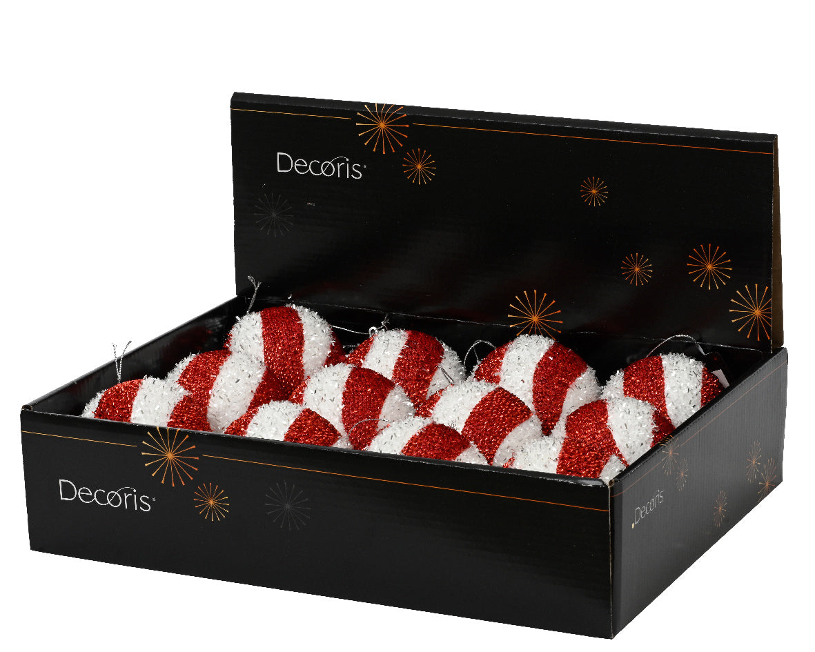 Homesmiths Bauble Foam With Tinsel Red & White 10cm