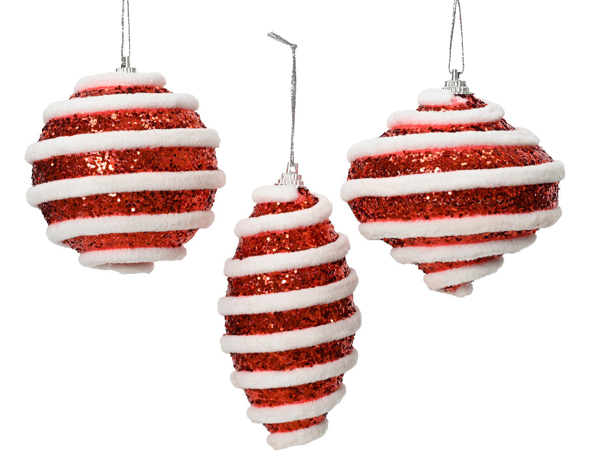 Homesmiths Bauble Foam Glitter 3 Assorted Design Red 8cm