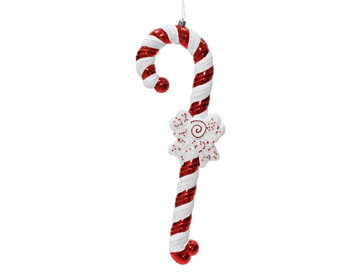 Homesmiths Candy Cane Plastic Shinny & Glitter Finish With Glitter Beads & Bow