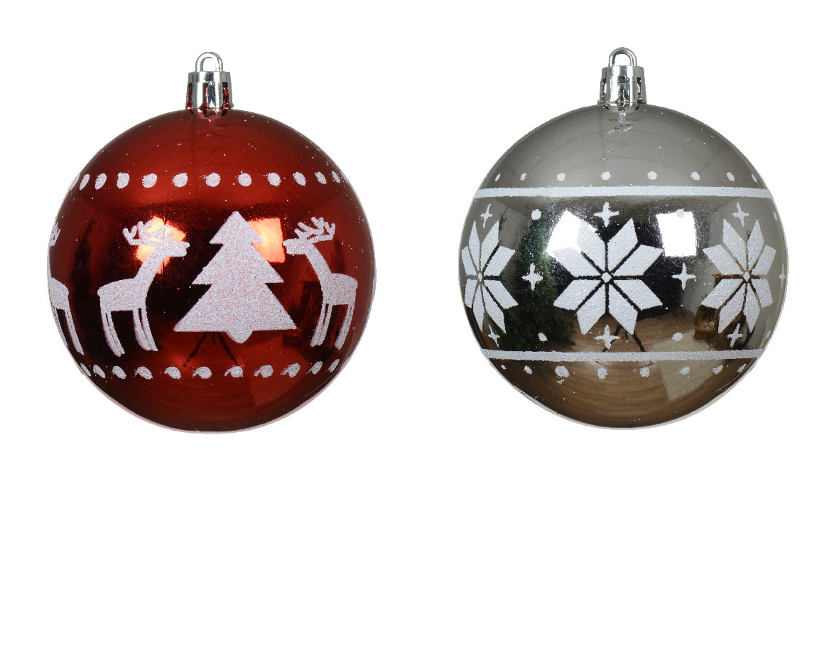 Homesmiths Bauble Shatterproof Shiny Glitter Assorted Red & Silver 8cm