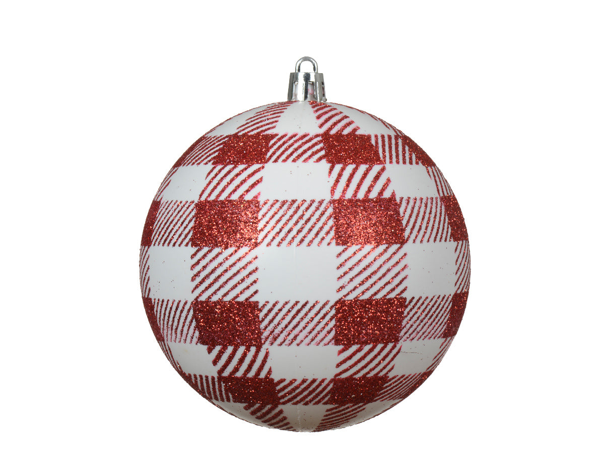 Homesmiths Bauble Shatterproof Shiny Glitter Red & White 10cm