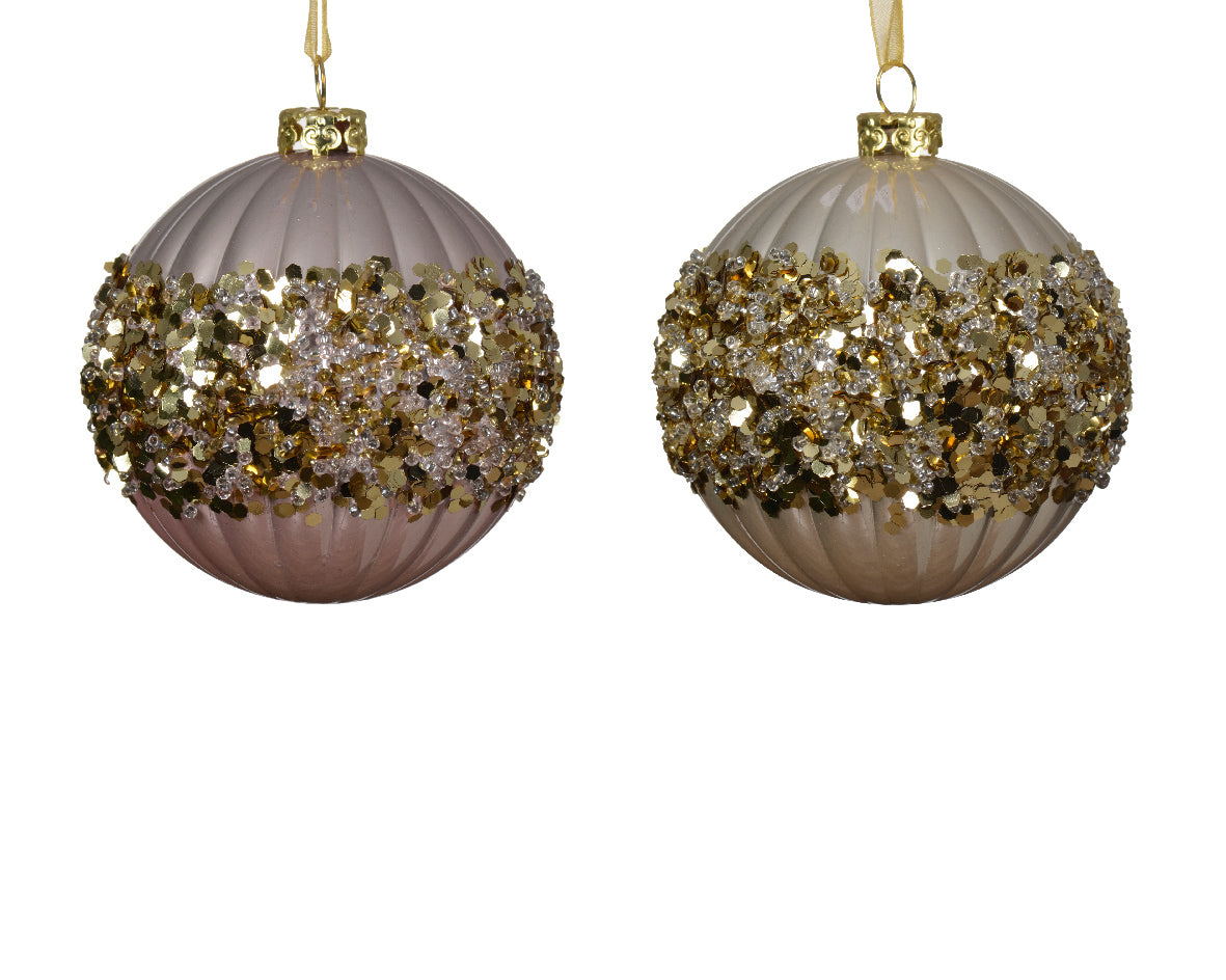 Homesmiths Bauble Shatterproof Shiny Sequin Pearl Blush Pink 8cm