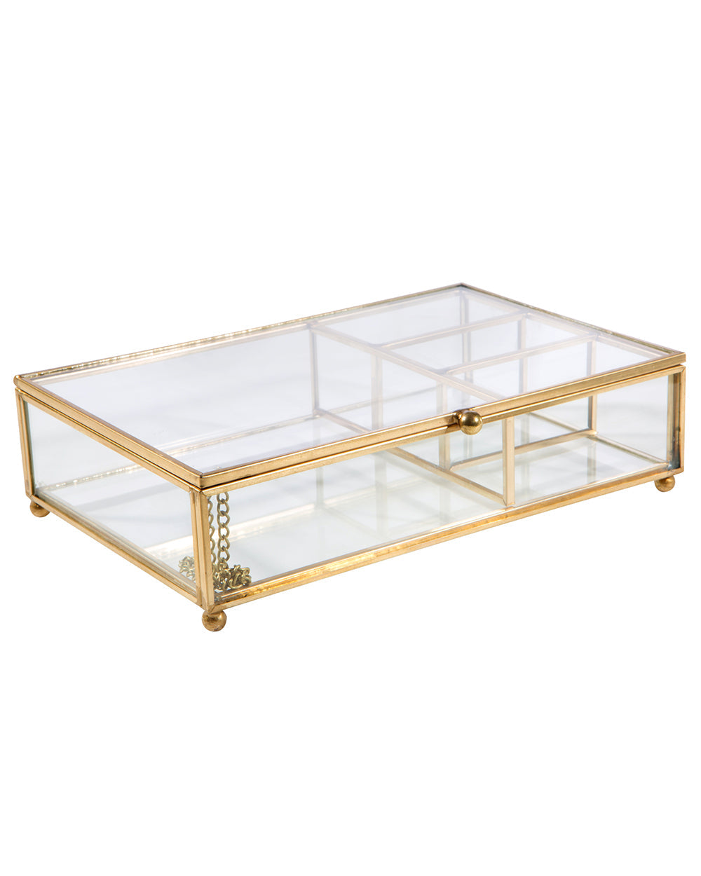 Simplify Vintage Gold Large 4 Section With Top Lid Cosmetic & Jewelry Glass Box