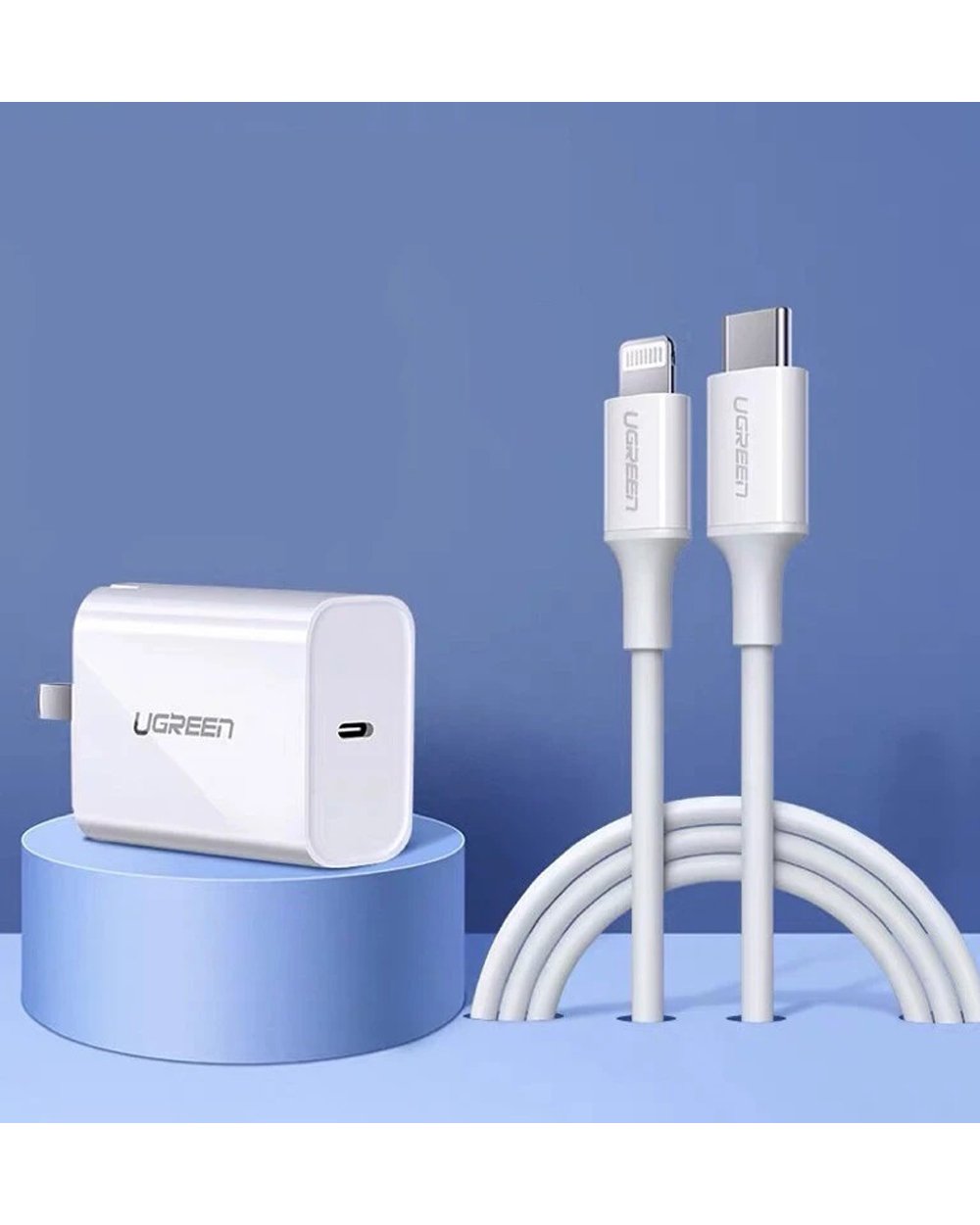 UGREEN 20W PD USB-C Fast Charger UK with C to Lightning MFI Cable 1 Meter Black