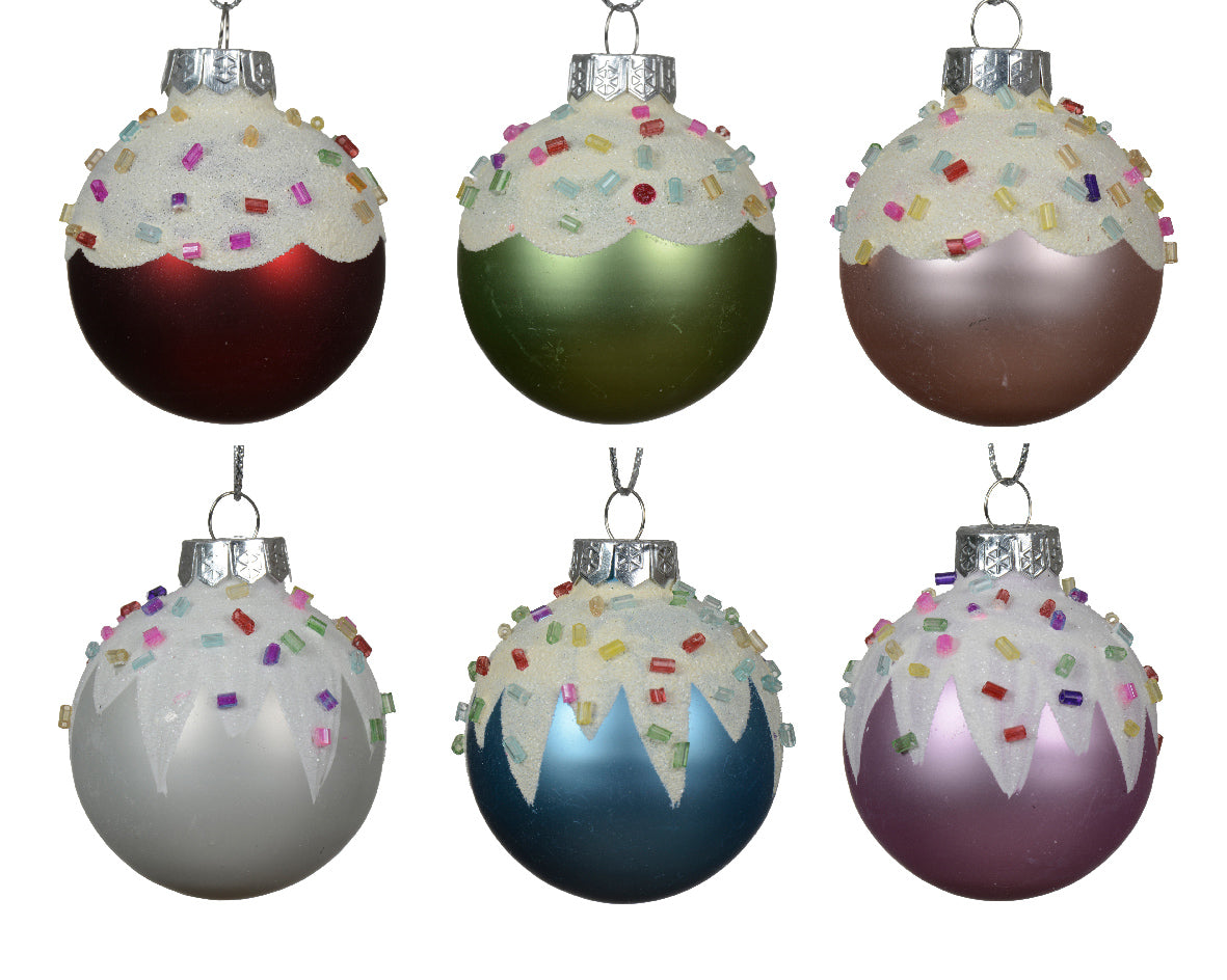 Homesmiths Bauble Glass Matt Sprinkle Red, Green, Pink, White, Purple, Blue 4.5cm