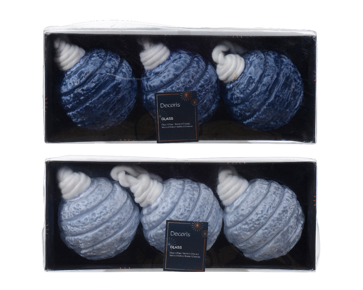 Homesmiths Baubles Glass With Relief Night Blue 8cm