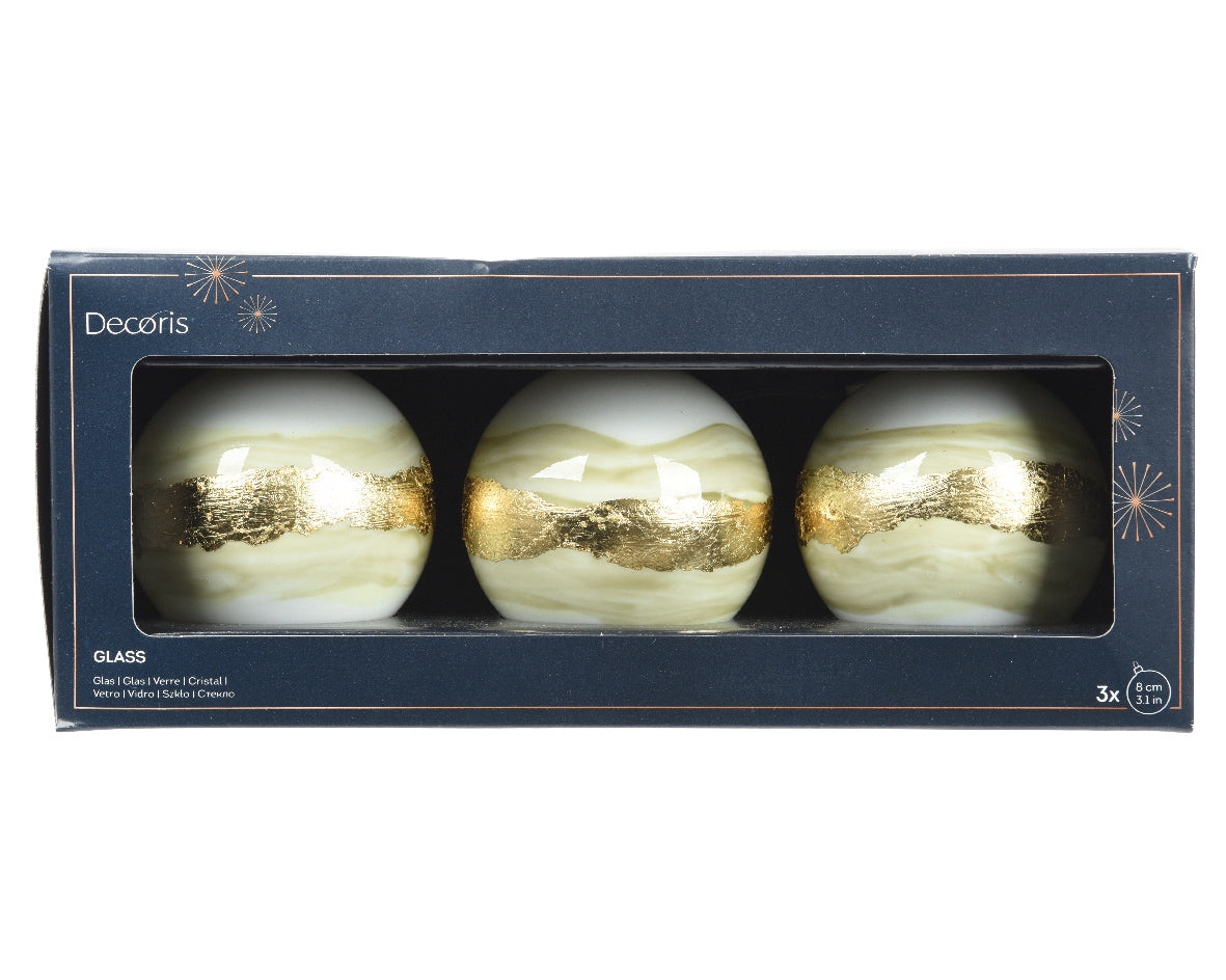 Homesmiths Bauble Glass Opaque Color With Colorflow Golden Line 8cm