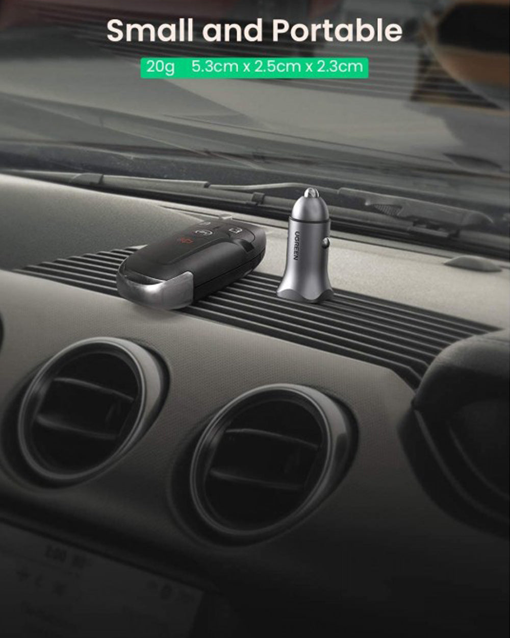 UGREEN Dual USB-C + USB-A QC 24W Aluminum Case Fast Car Charger Black