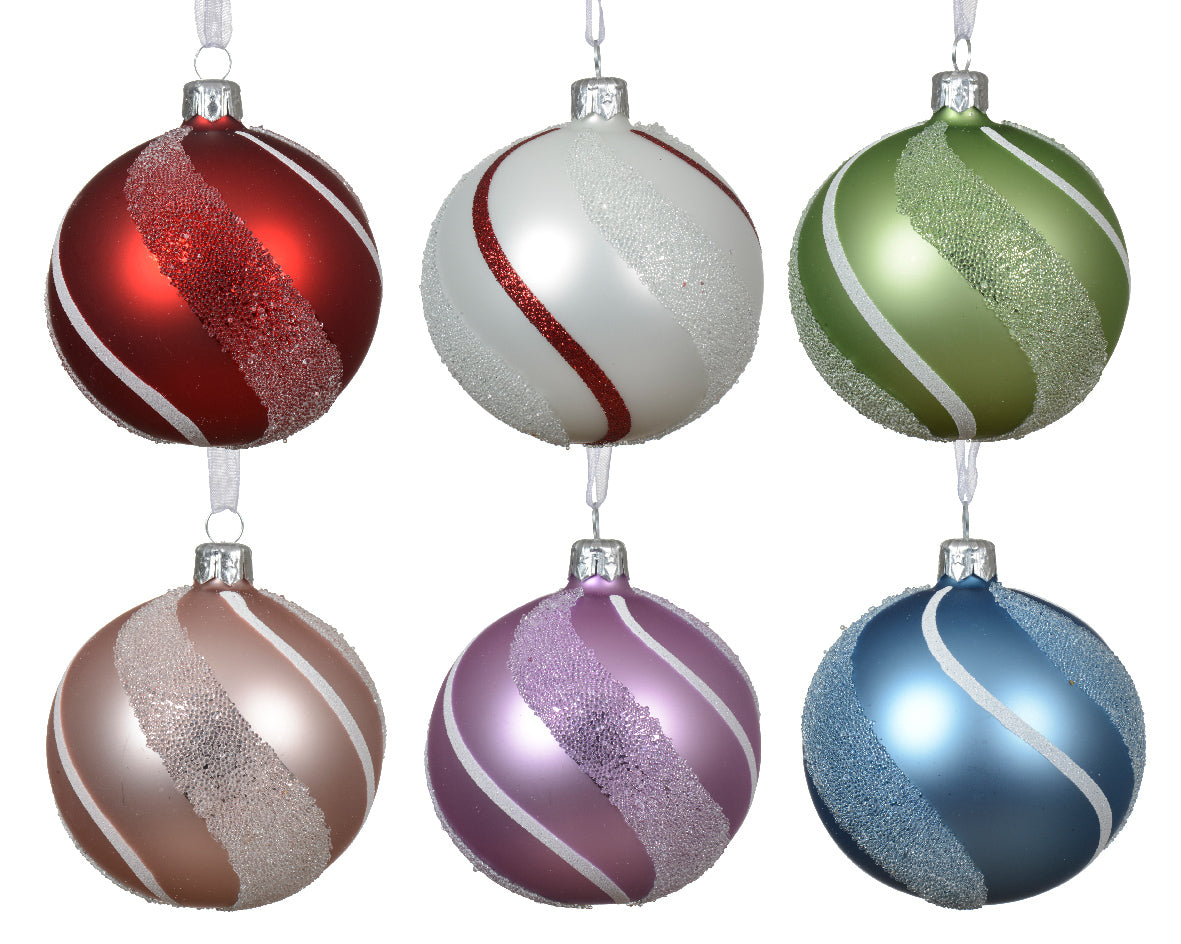 Homesmiths Baubles Glass Matt Swirl Assorted Color 8cm