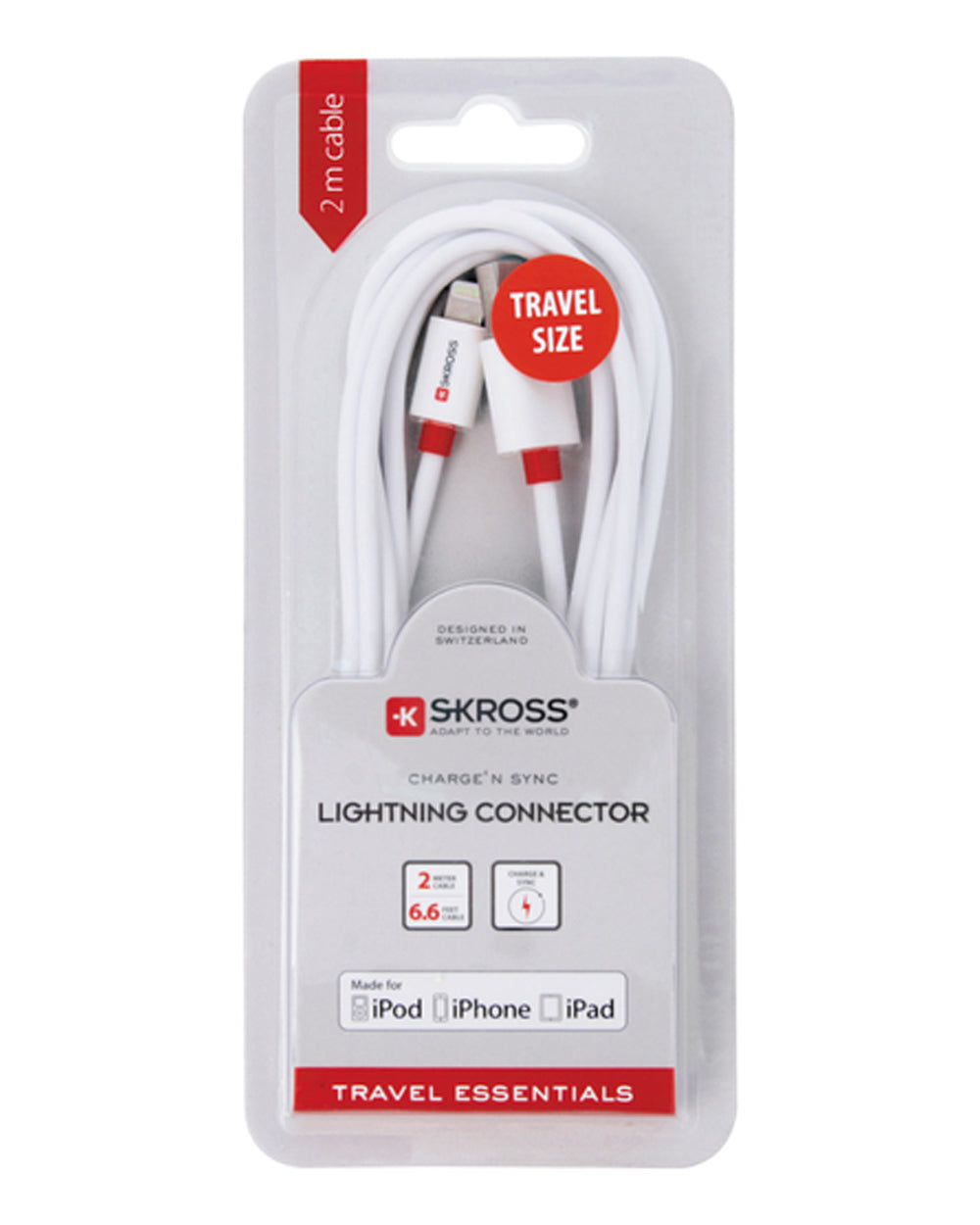SKROSS Charge and Sync Lightning Connector 2 Meter Cable Travel Size