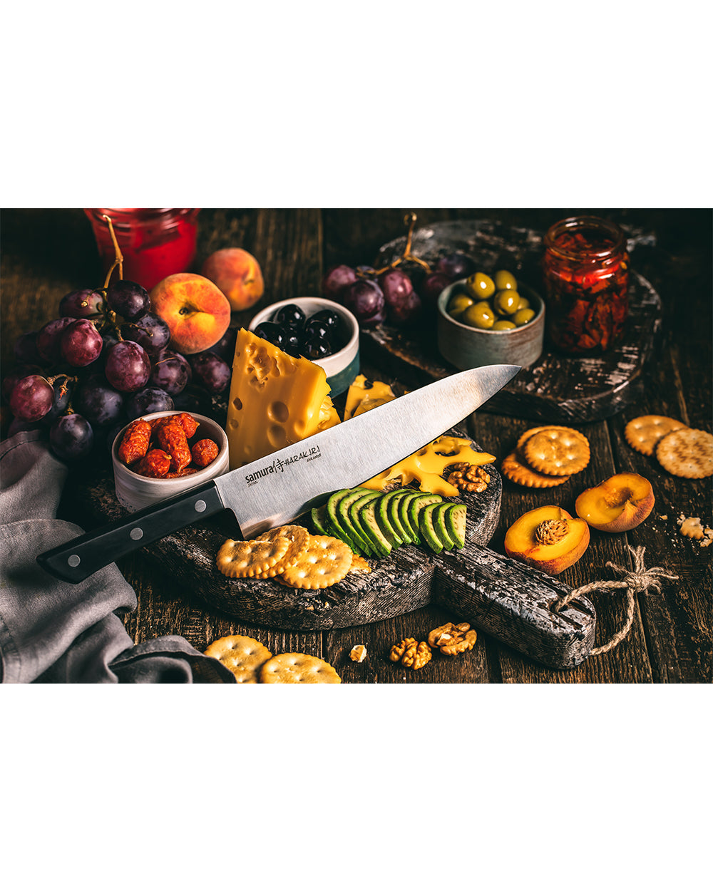 Samura Harakiri Kitchen Knives with Black Handles Set of 5 Paring, Utility & Chef's Knife