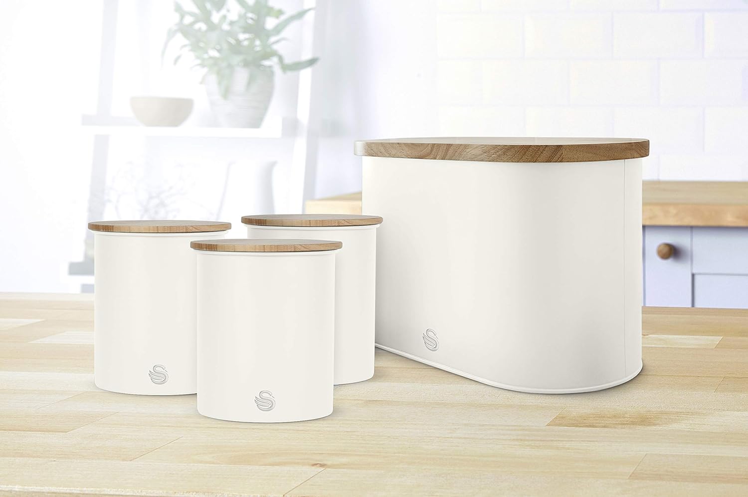 Swan Canisters Set of 3 Slate Cotton White