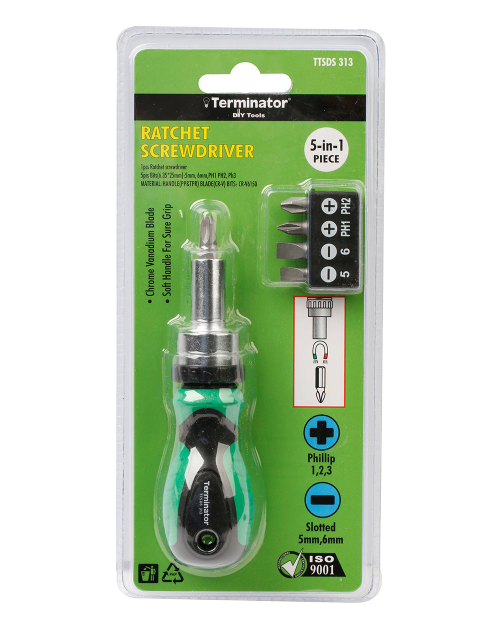 Terminator Screw Driver Set 5 in 1 with 1 Piece Ratchet Screwdriver & 5 Pieces Bits