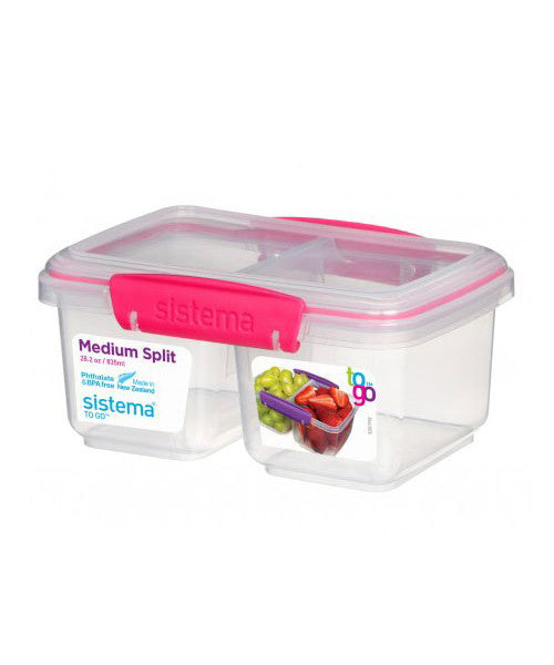 Sistema Medium Split To Go 835ml Pink Clip
