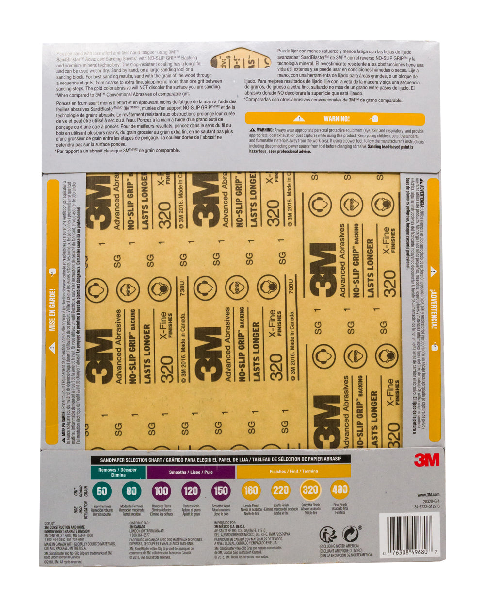 3M 9 x 11 inch 320 Grit Sandpaper Pack of 3