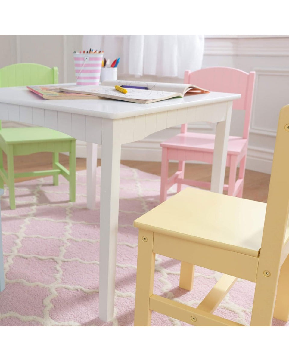 Homesmiths Kid's 1 Wooden Table & 4 Pinewood Chairs Set, Pastel Colors