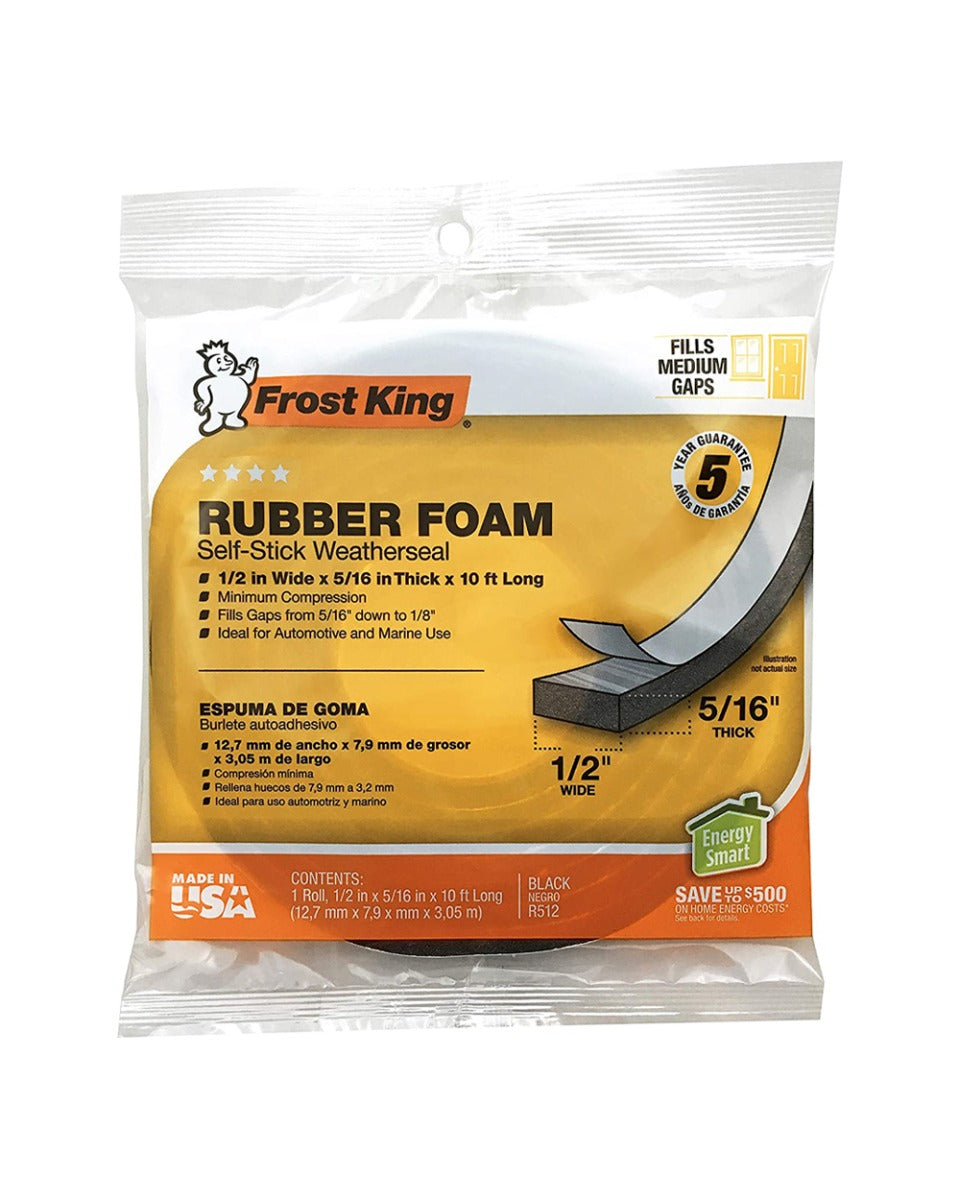 Frost King 1/2 x 5/16  inch 10 Foot Black Rubber Foam Tape Weather Seal