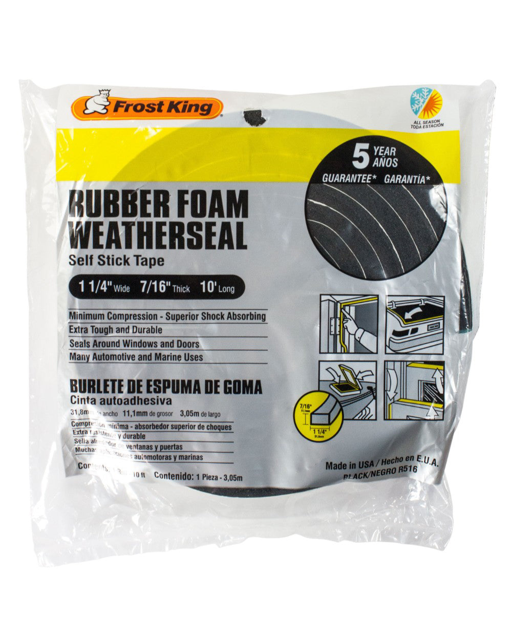 Frost King 1-1/4 x 7/16" x 10 Foot High Density Foam Tape