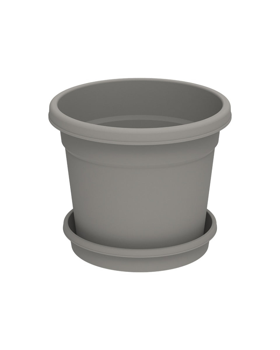 Cosmoplast Round Flower Pot With Tray 10 inch Curver Grey