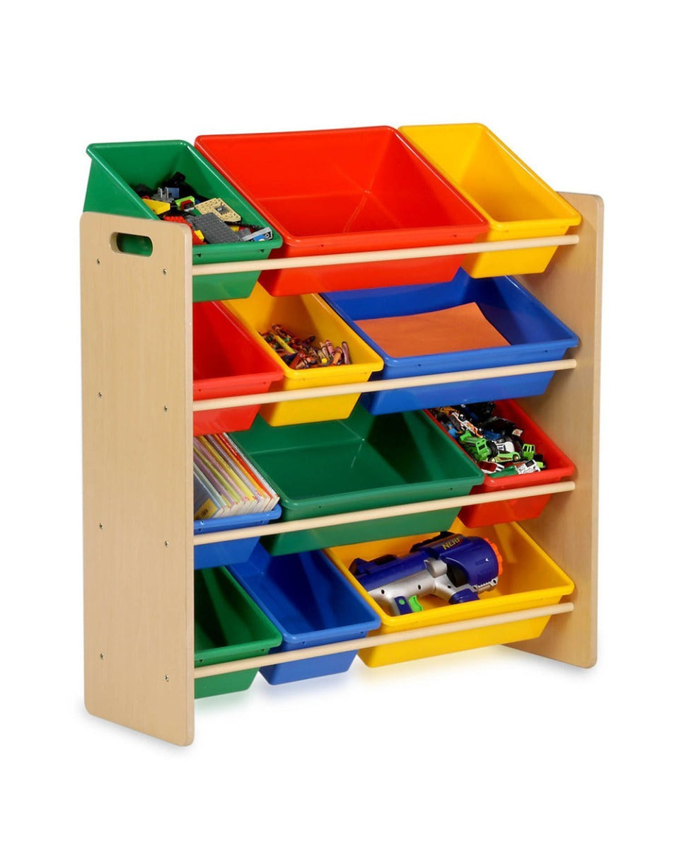 Homesmiths 4-tier Toy Storage Organizer With 12 Multicolor Plastic Bins for Kids, Beige Color, D39.8Cm x W85.5Cm x H88.3Cm