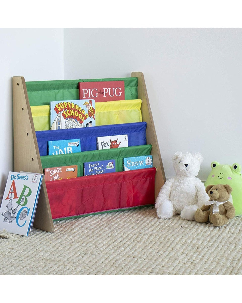 Homesmiths 5 Shelf Book Rack Wood Melamine (Beige) With 5 Multicolor Fabric, D30cm x W65cm x H65cm