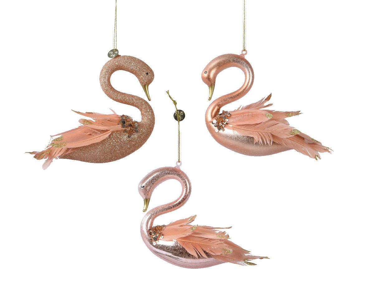 Homesmiths Swan Glass With Sequins With Feather With Transparent