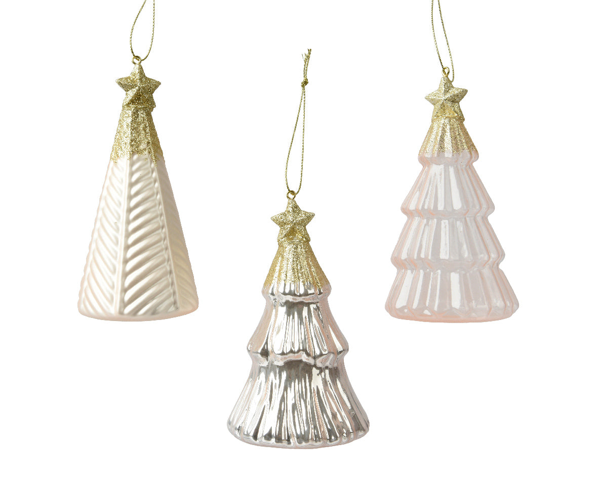 Homesmiths Tree Glass With Star On Top  With Gold Glitter Assorted Pearl