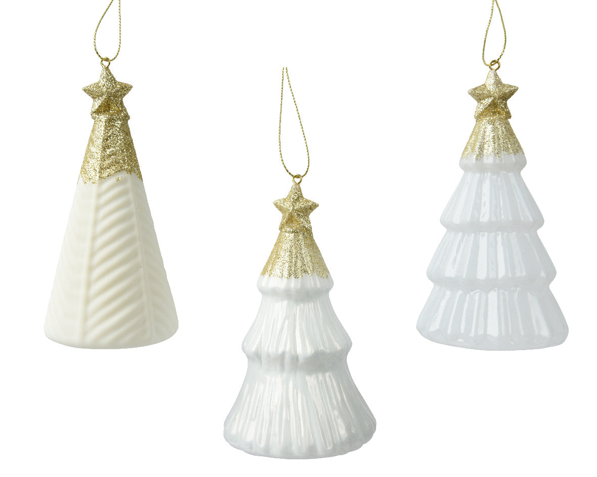 Homesmiths Tree Glass With Star On Top With Gold Glitter Assorted Wool White