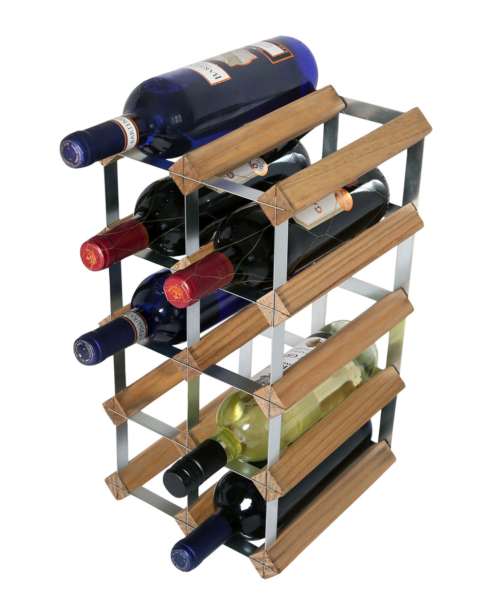RTA Galvanized Steel & Light Oak Assembled 12 Bottel Wine Rack